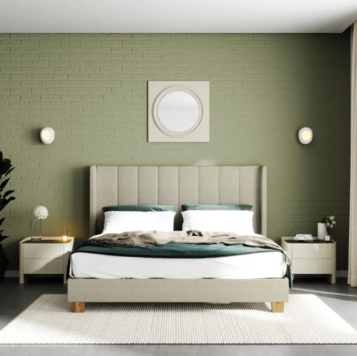 Nadege Wingback Platform Bed Frame with Tufted Headboard