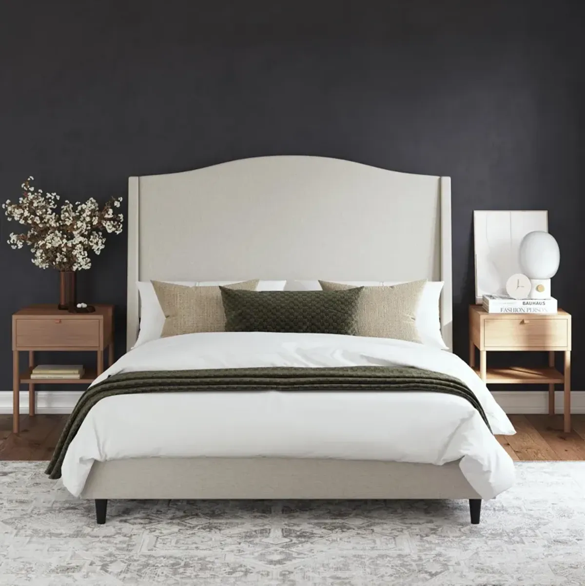 Oakley Wingback Platform Bed Frame with Tall Headboard