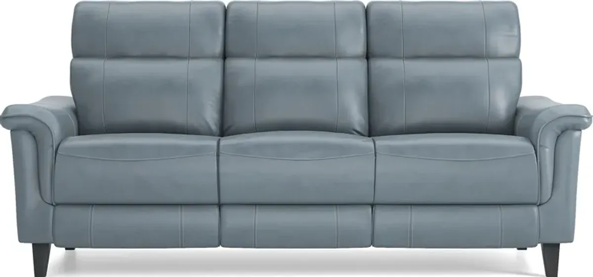 Avezzano Blue Leather 7 Pc Living Room with Dual Power Reclining Sofa