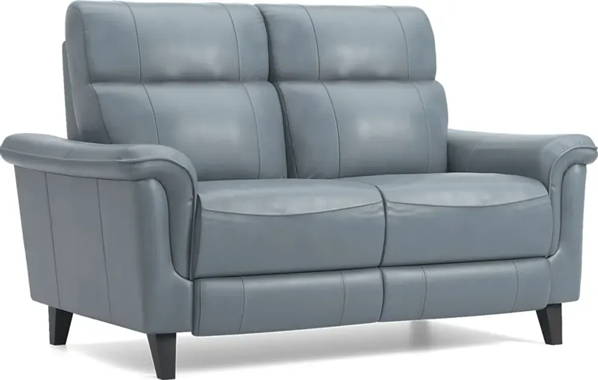 Avezzano Blue Leather 7 Pc Living Room with Dual Power Reclining Sofa