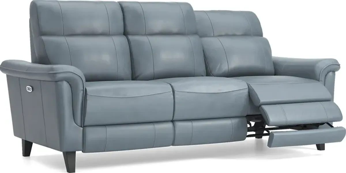 Avezzano Blue Leather 7 Pc Living Room with Dual Power Reclining Sofa