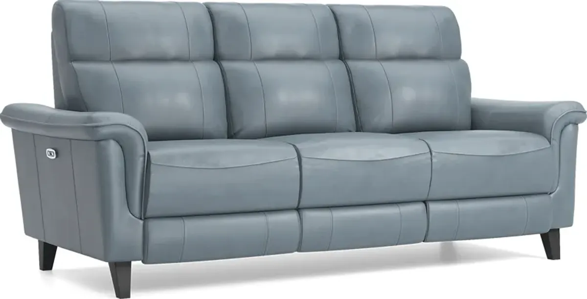 Avezzano Blue Leather 7 Pc Living Room with Dual Power Reclining Sofa