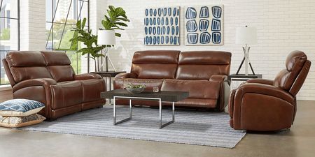 Burgio Brown Leather 5 Pc Living Room with Reclining Sofa
