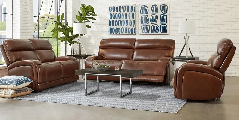Burgio Brown Leather 5 Pc Living Room with Reclining Sofa