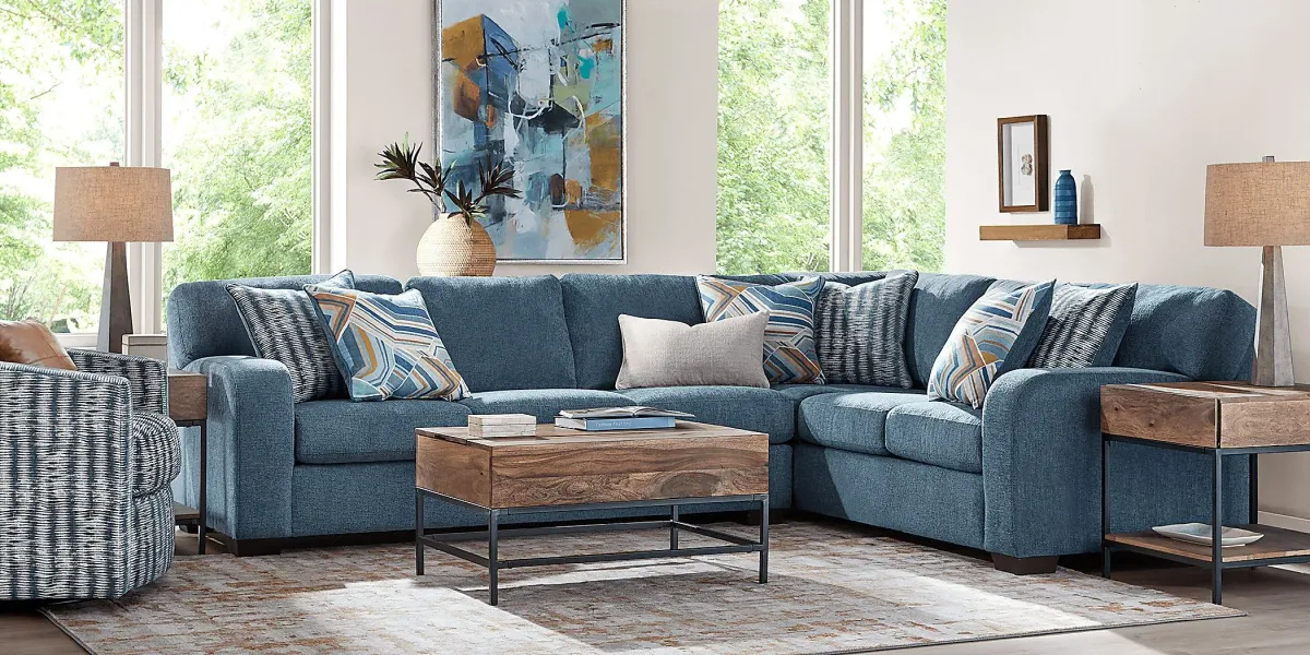 Sienna Way Blue Chenille 2 Pc Sectional