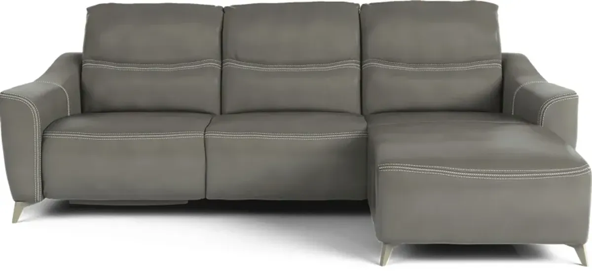 Domio Gray Leather 3 Pc Sectional