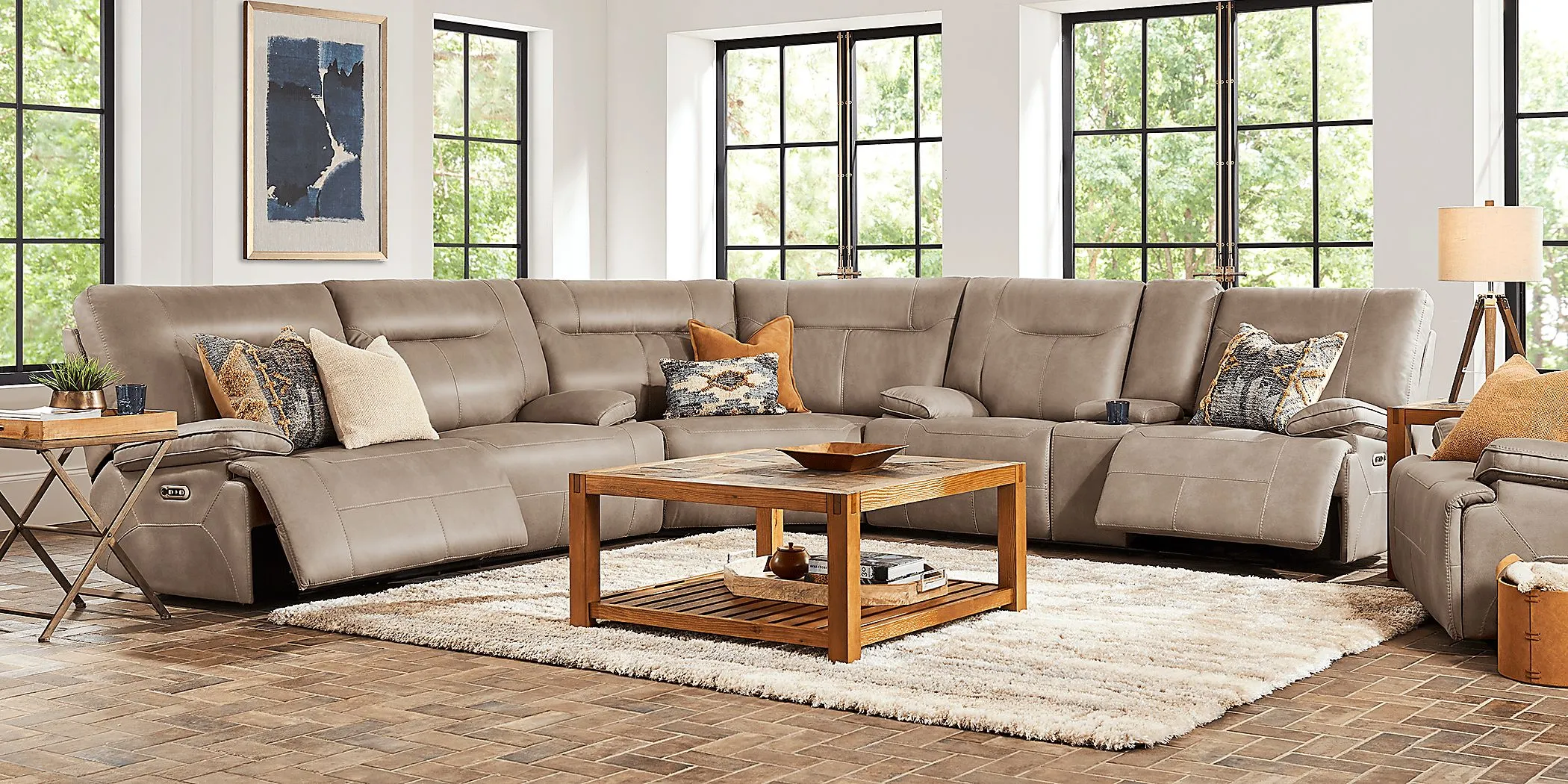 Barton Taupe 3 Pc Dual Power Reclining Sectional