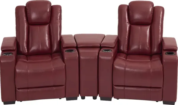 Maverick Red 3 Pc Dual Power Reclining Home Theater Sectional