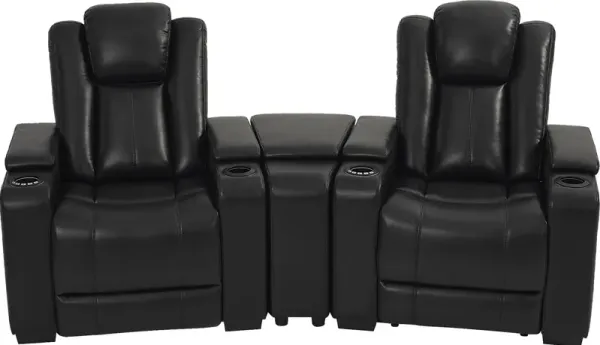 Maverick Black 3 Pc Dual Power Reclining Home Theater Sectional