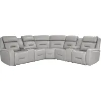 Brunswick Light Gray Leather 3 Pc Dual Power Reclining Sectional
