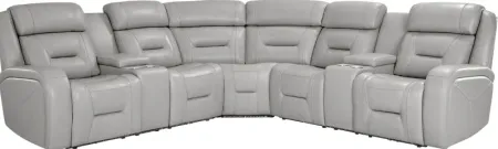 Brunswick Light Gray Leather 3 Pc Dual Power Reclining Sectional