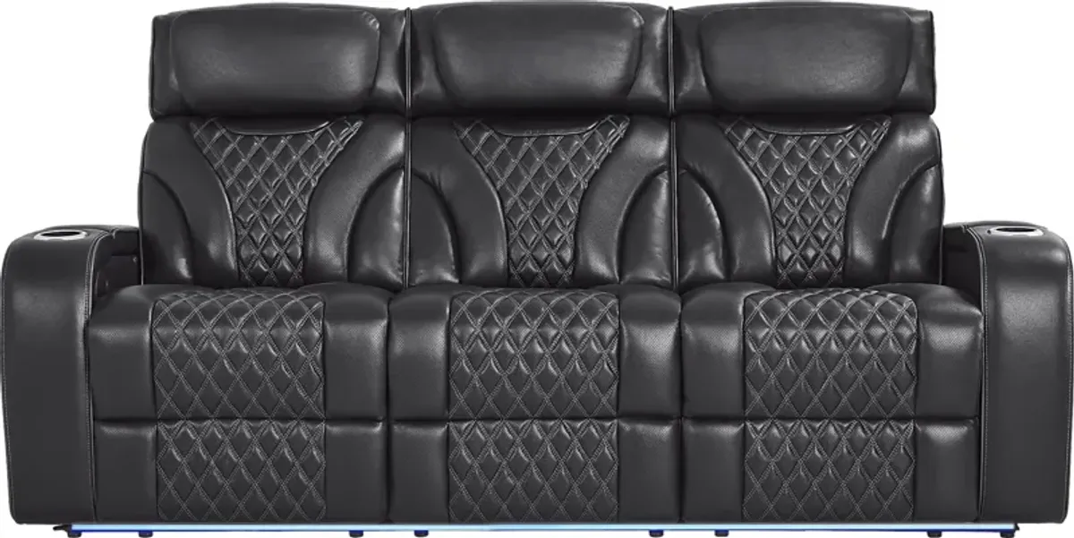 Horizon Ridge Black Leather 2 Pc Living Room with Triple Power Reclining Sofa