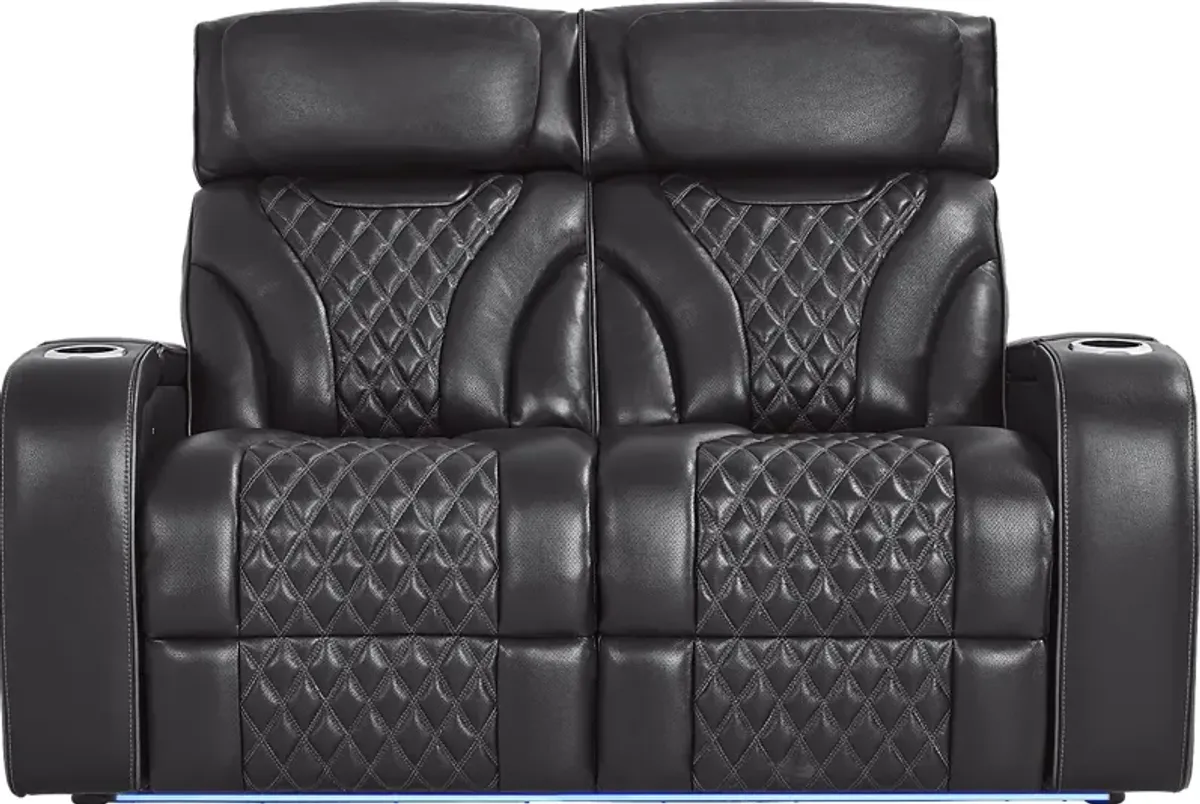 Horizon Ridge Black Leather 2 Pc Living Room with Triple Power Reclining Sofa