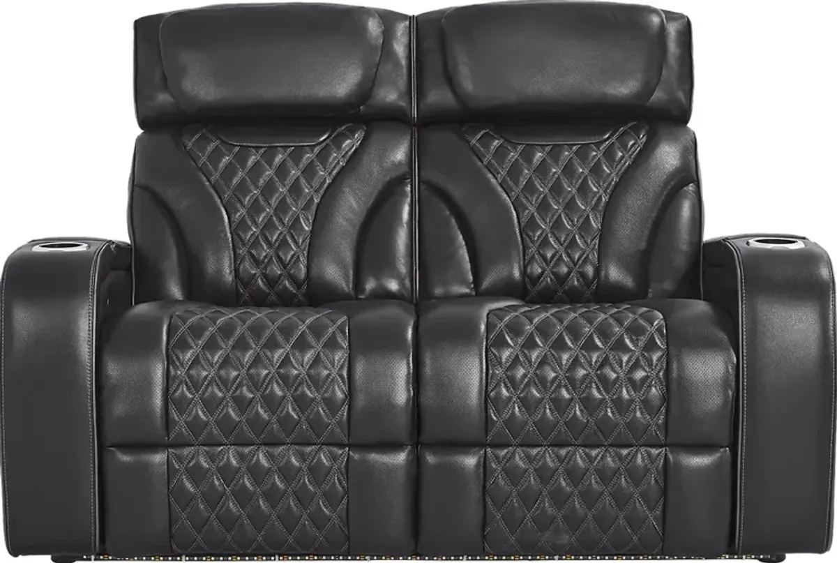 Horizon Ridge Black Leather 2 Pc Living Room with Triple Power Reclining Sofa