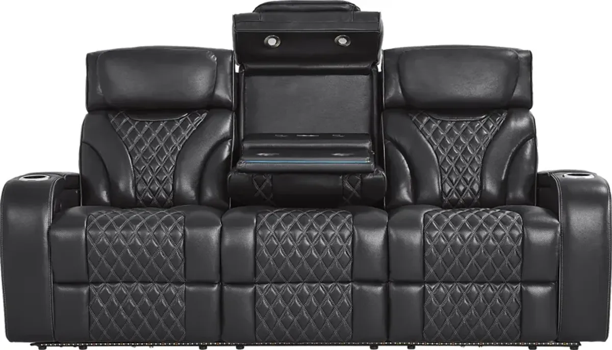 Horizon Ridge Black Leather 2 Pc Living Room with Triple Power Reclining Sofa