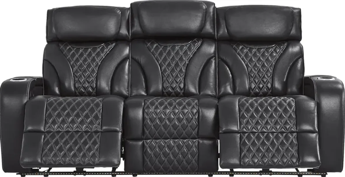 Horizon Ridge Black Leather 2 Pc Living Room with Triple Power Reclining Sofa