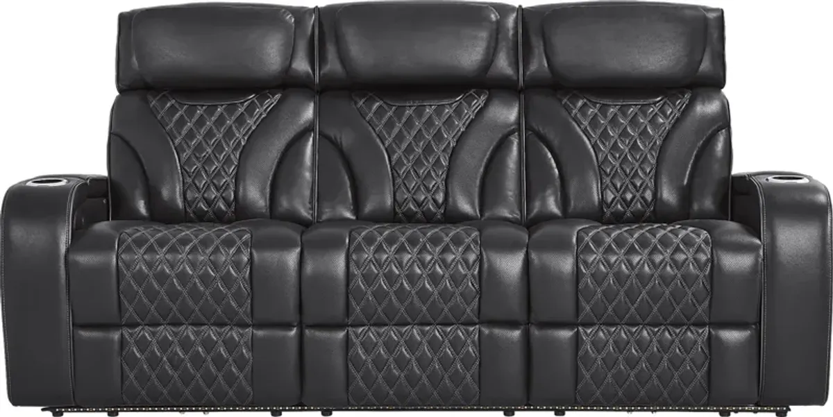 Horizon Ridge Black Leather 2 Pc Living Room with Triple Power Reclining Sofa