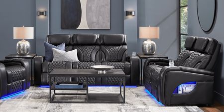 Horizon Ridge Black Leather 2 Pc Living Room with Triple Power Reclining Sofa