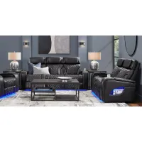 Horizon Ridge Black Leather 2 Pc Living Room with Triple Power Reclining Sofa