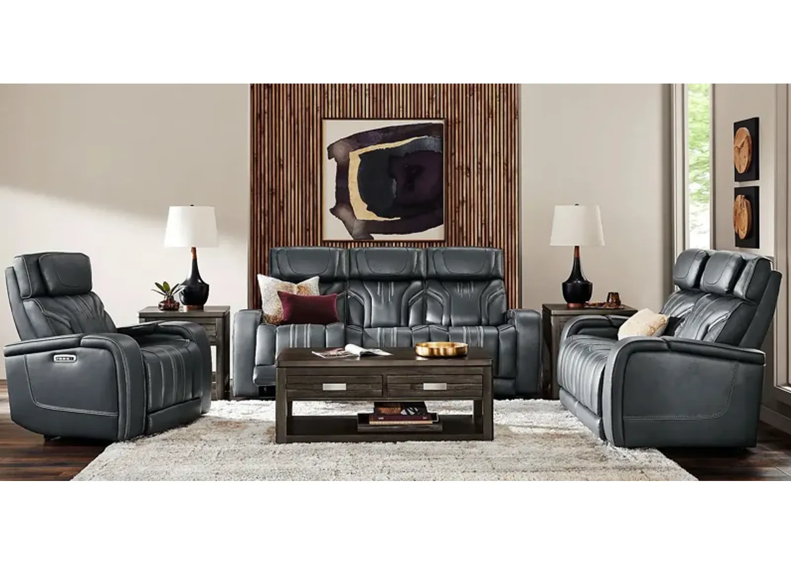 Southlake Navy 5 Pc Living Room with Triple Power Reclining Sofa