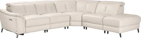 Naples Ivory Leather 5 Pc Dual Power Reclining Sectional