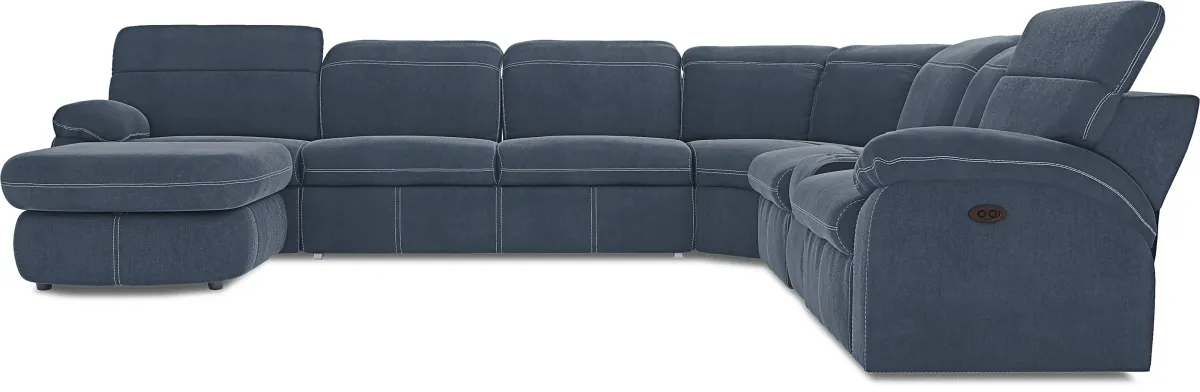 Crescent Place Navy 6 Pc Power Reclining Sleeper Sectional