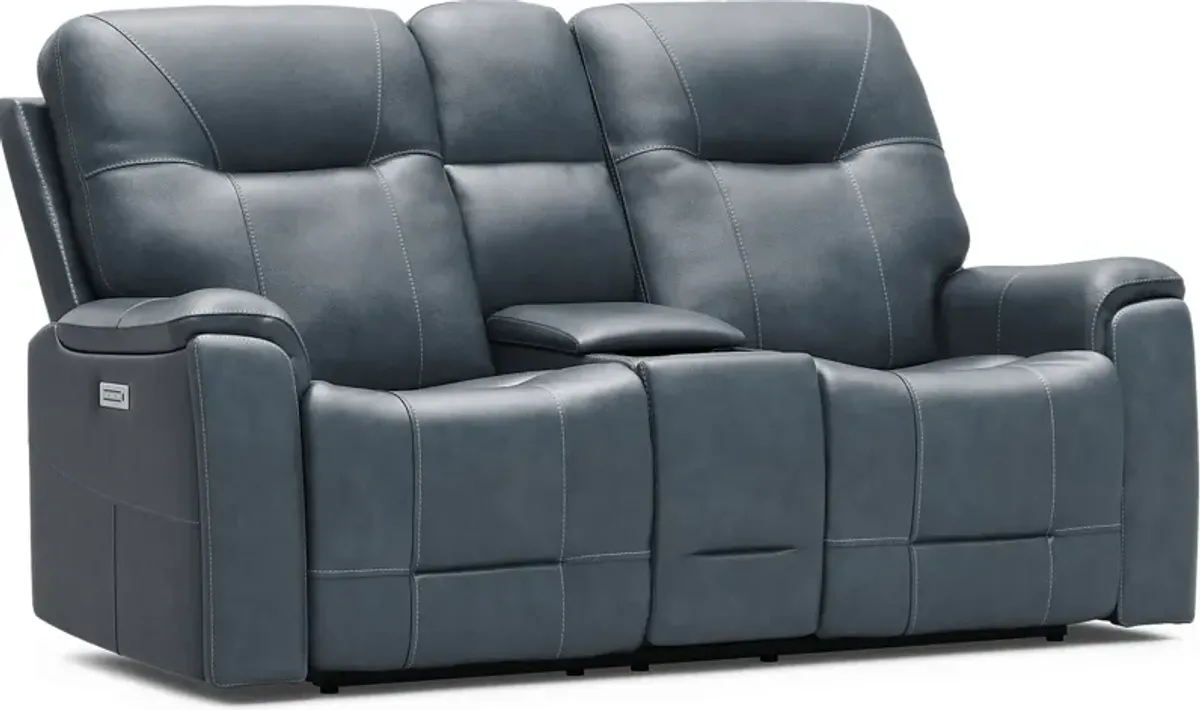 Matthews Cove Blue Leather 2 Pc Triple Power Reclining Living Room