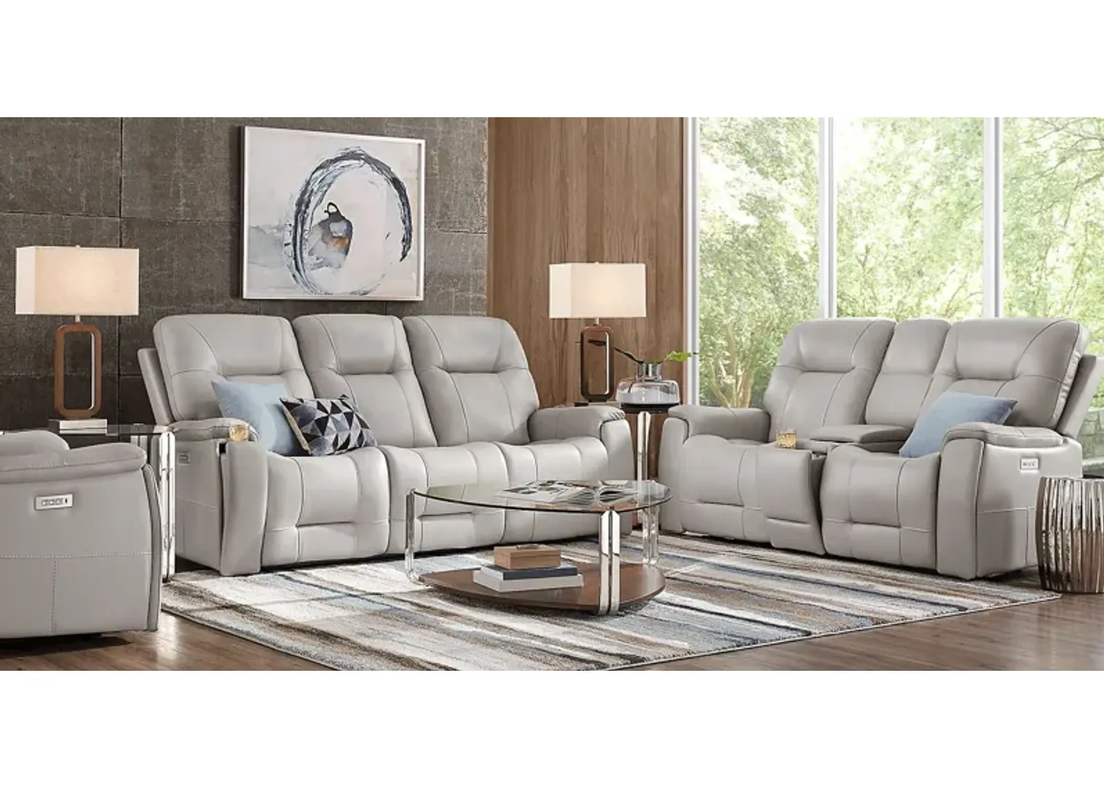 Matthews Cove Dove Gray Leather 2 Pc Triple Power Reclining Living Room