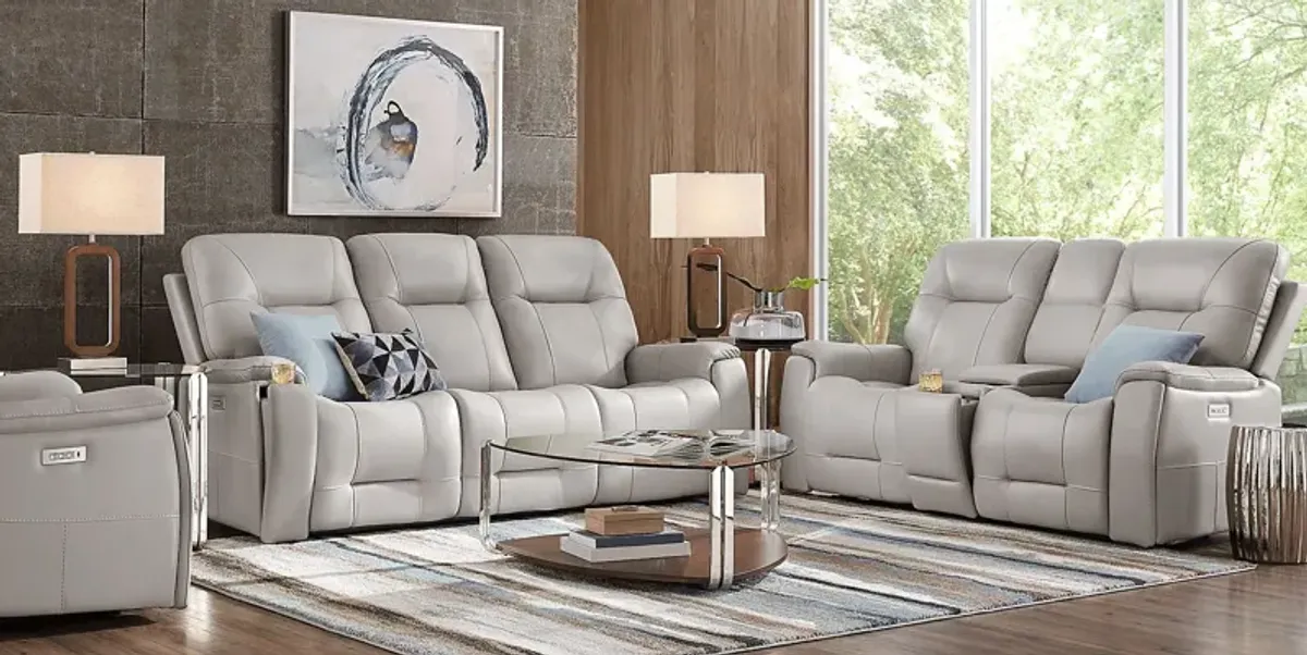 Matthews Cove Dove Gray Leather 2 Pc Triple Power Reclining Living Room