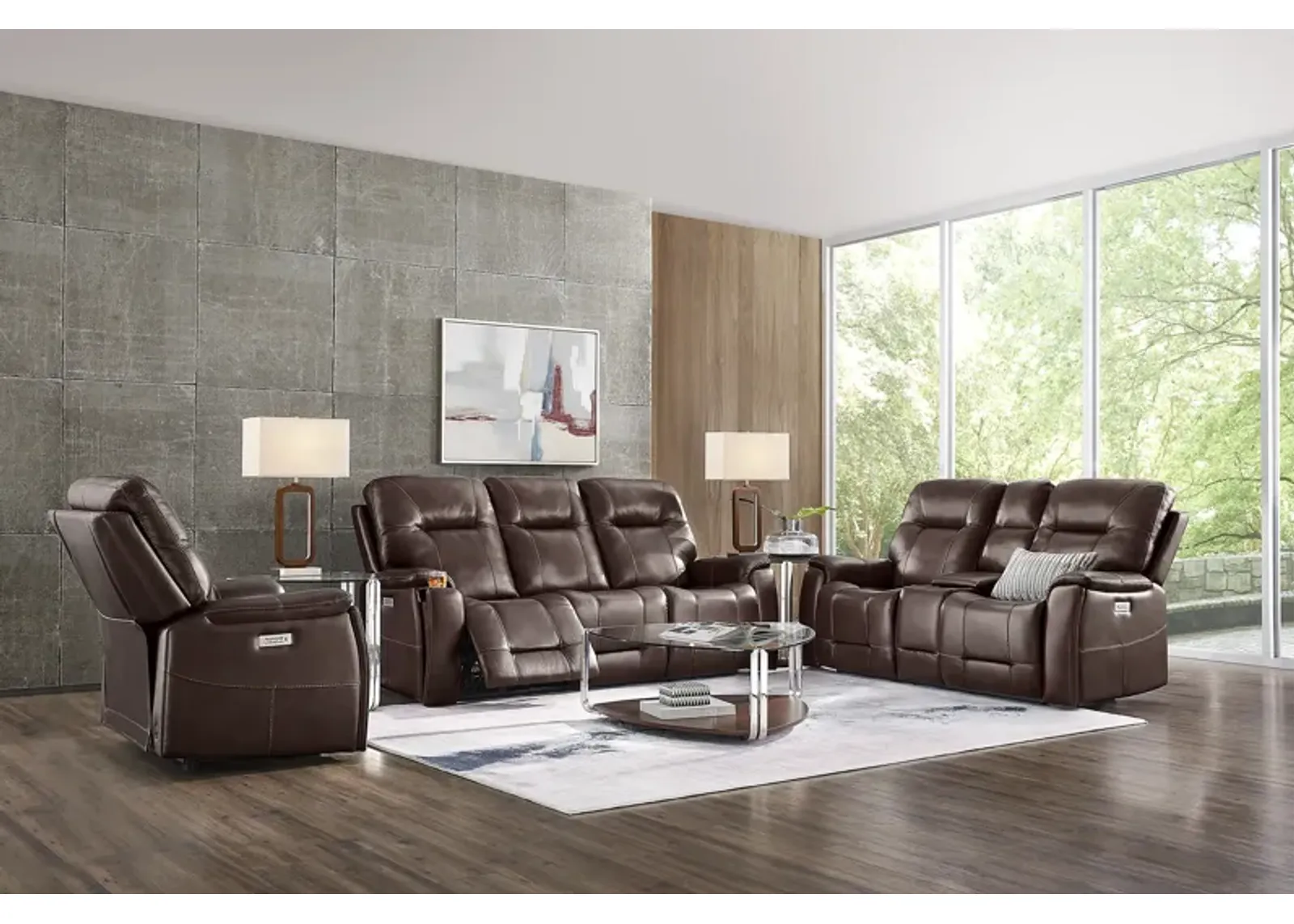 Matthews Cove Brown Leather 2 Pc Triple Power Reclining Living Room