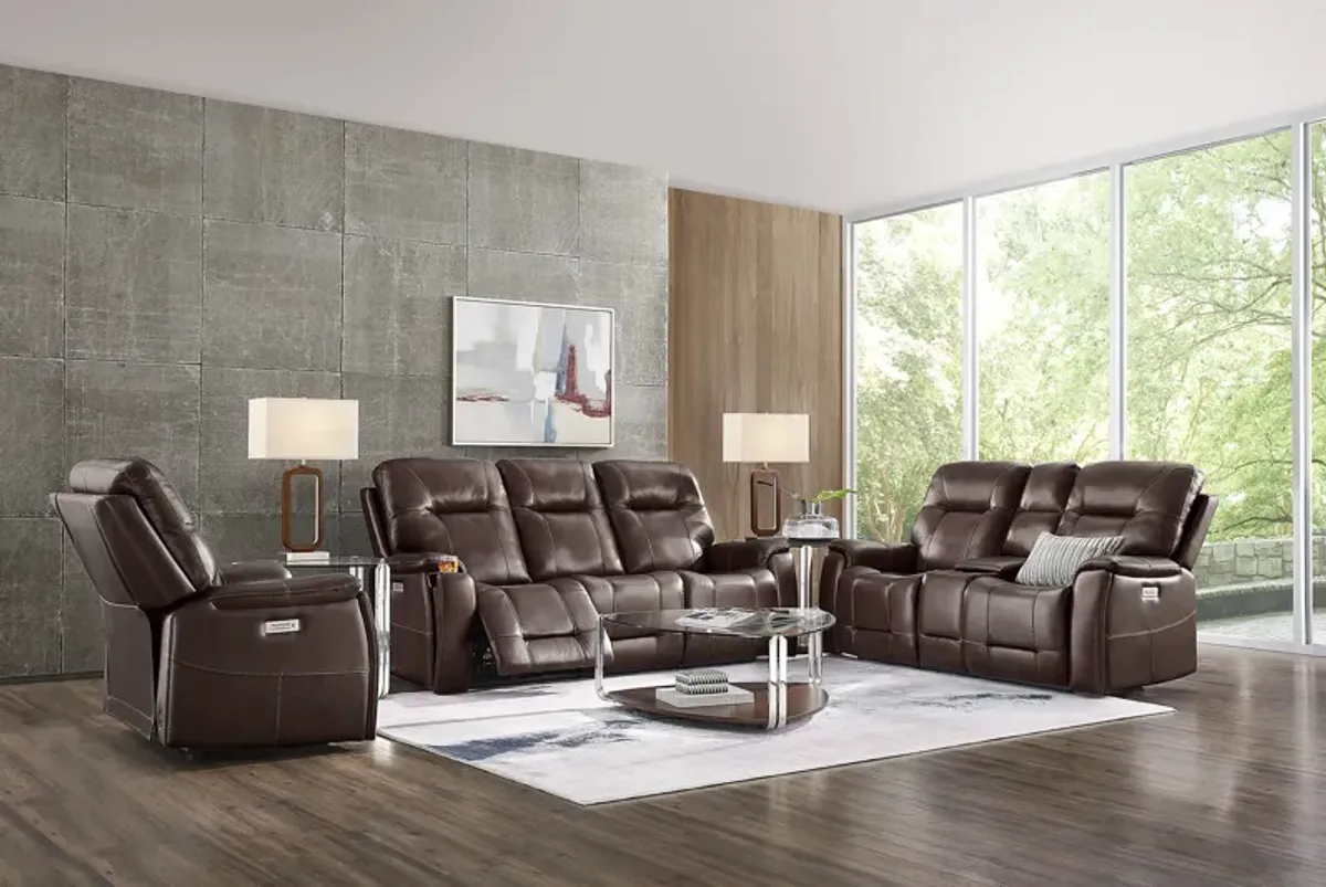 Matthews Cove Brown Leather 2 Pc Triple Power Reclining Living Room