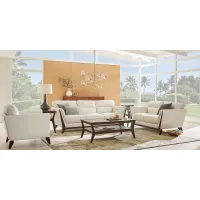Marchese Ivory Leather 3 Pc Living Room