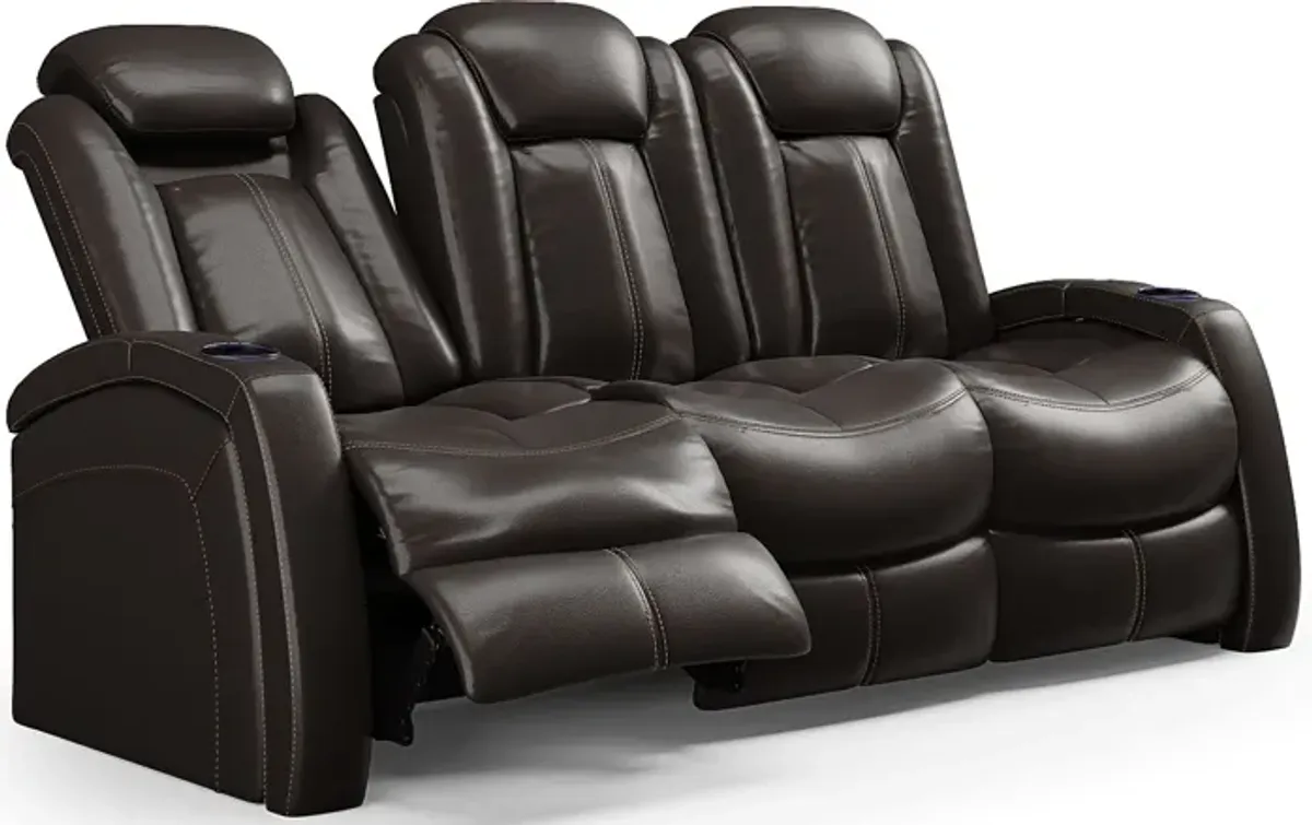 Moretti Brown Leather 2 Pc Living Room with Dual Power Reclining Sofa