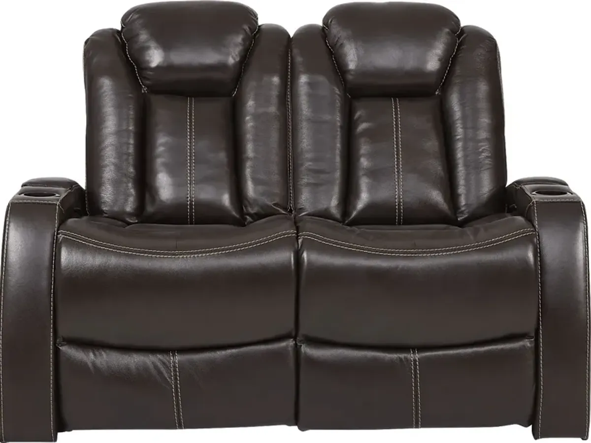 Moretti Brown Leather 2 Pc Living Room with Dual Power Reclining Sofa