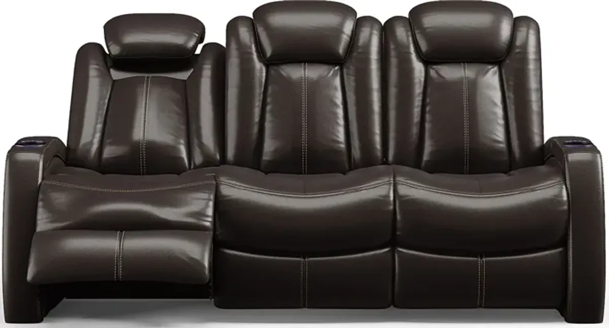 Moretti Brown Leather 2 Pc Living Room with Dual Power Reclining Sofa