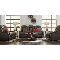 Moretti Brown Leather 2 Pc Living Room with Dual Power Reclining Sofa