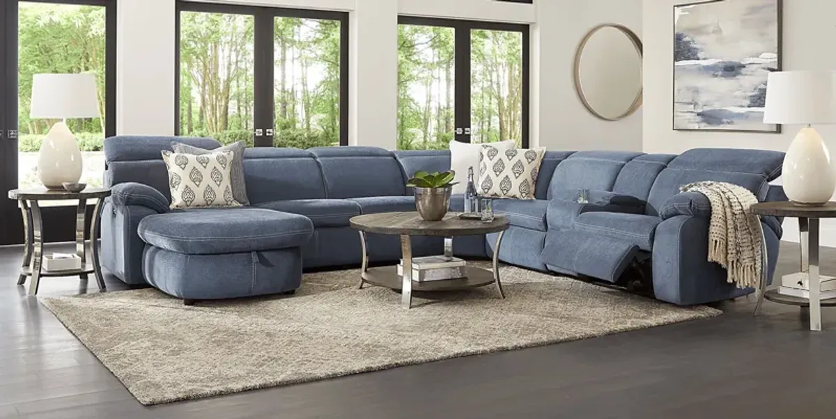 Crescent Place Navy 6 Pc Power Reclining Sleeper Sectional