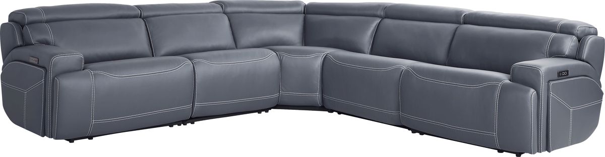 Alessio Navy 5 Pc Dual Power Reclining Sectional