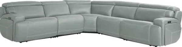 Alessio Mint Leather 5 Pc Dual Power Reclining Sectional