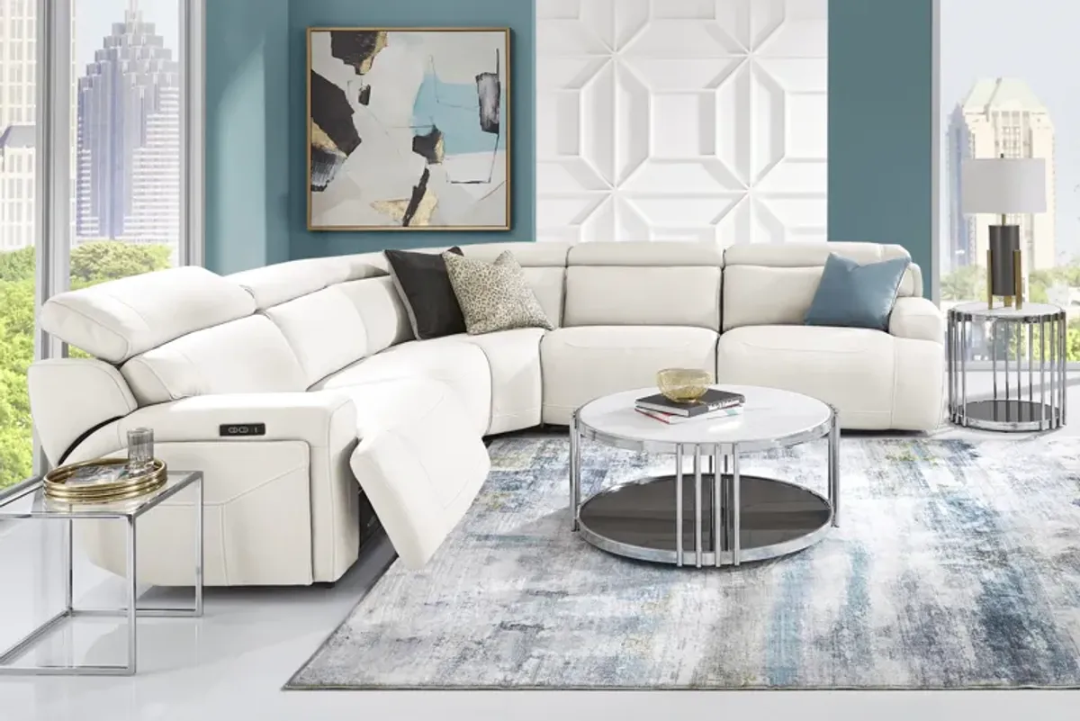 Alessio White Leather 5 Pc Dual Power Reclining Sectional