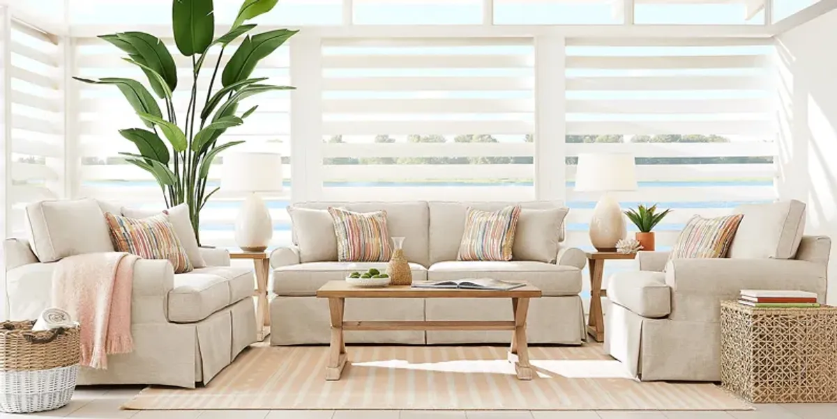 Beachside Walk Linen Textured Slipcover Sofa