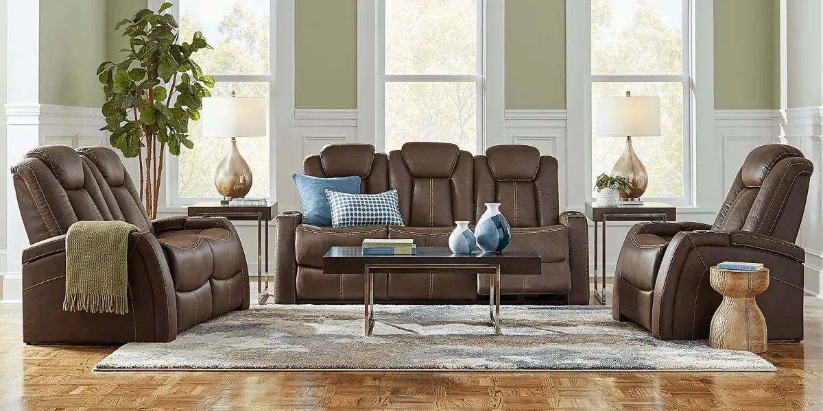 Crestline Brown 2 Pc Living Room with Dual Power Reclining Sofa