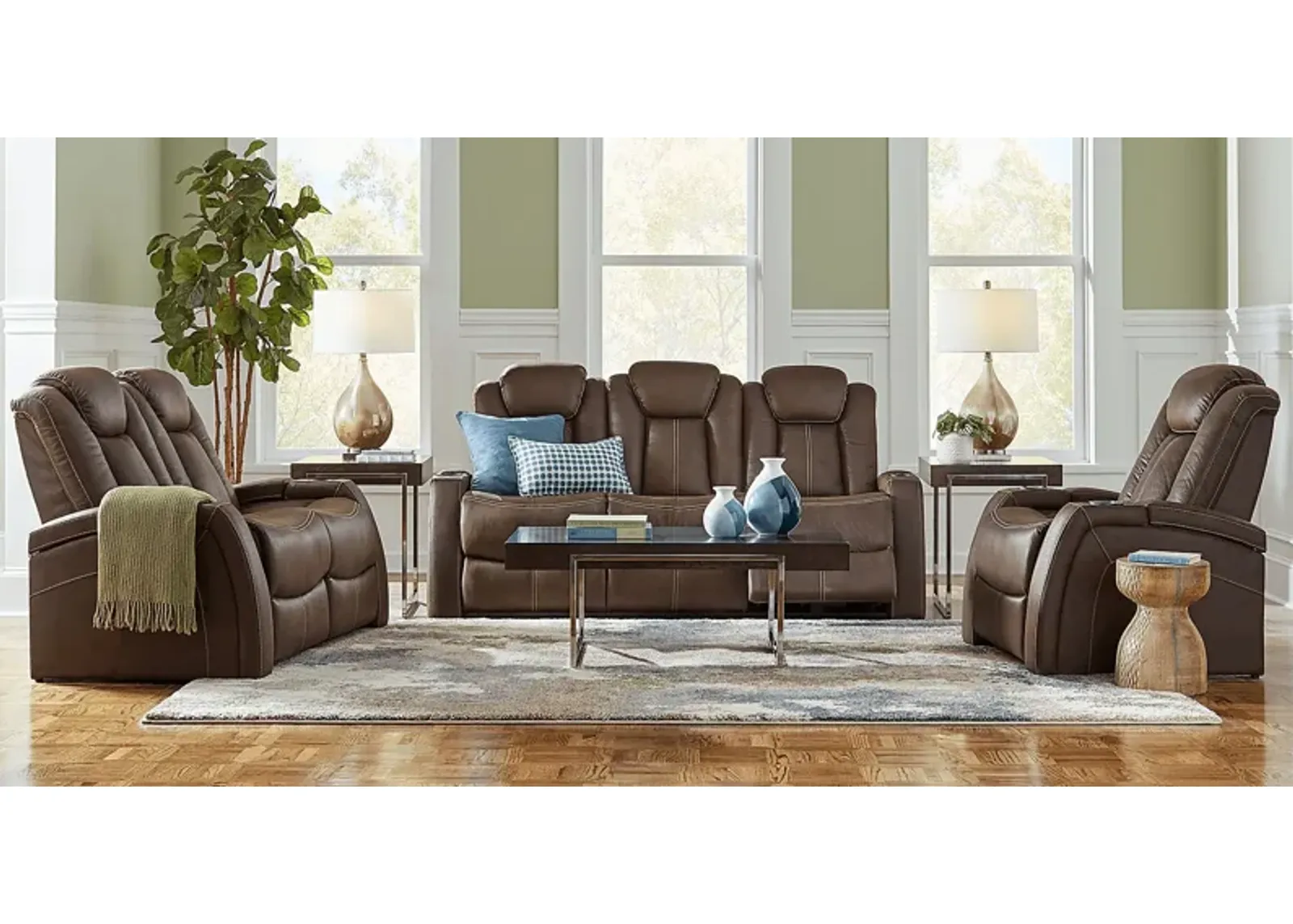 Crestline Brown 2 Pc Living Room with Dual Power Reclining Sofa