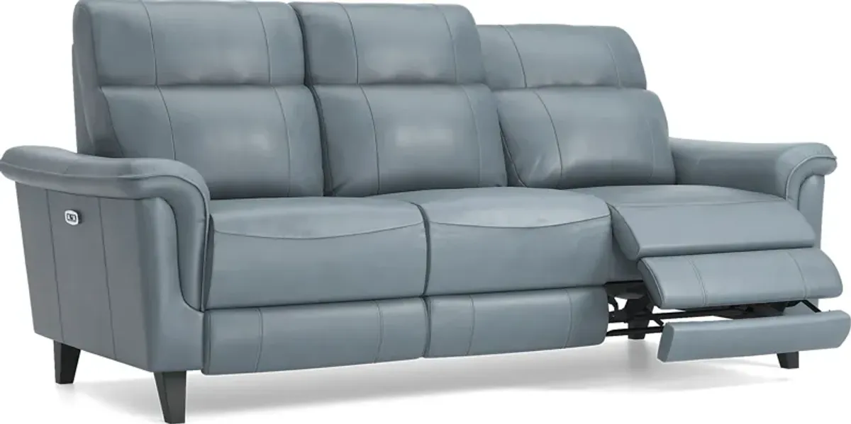 Avezzano Blue Leather 2 Pc Living Room with Dual Power Reclining Sofa