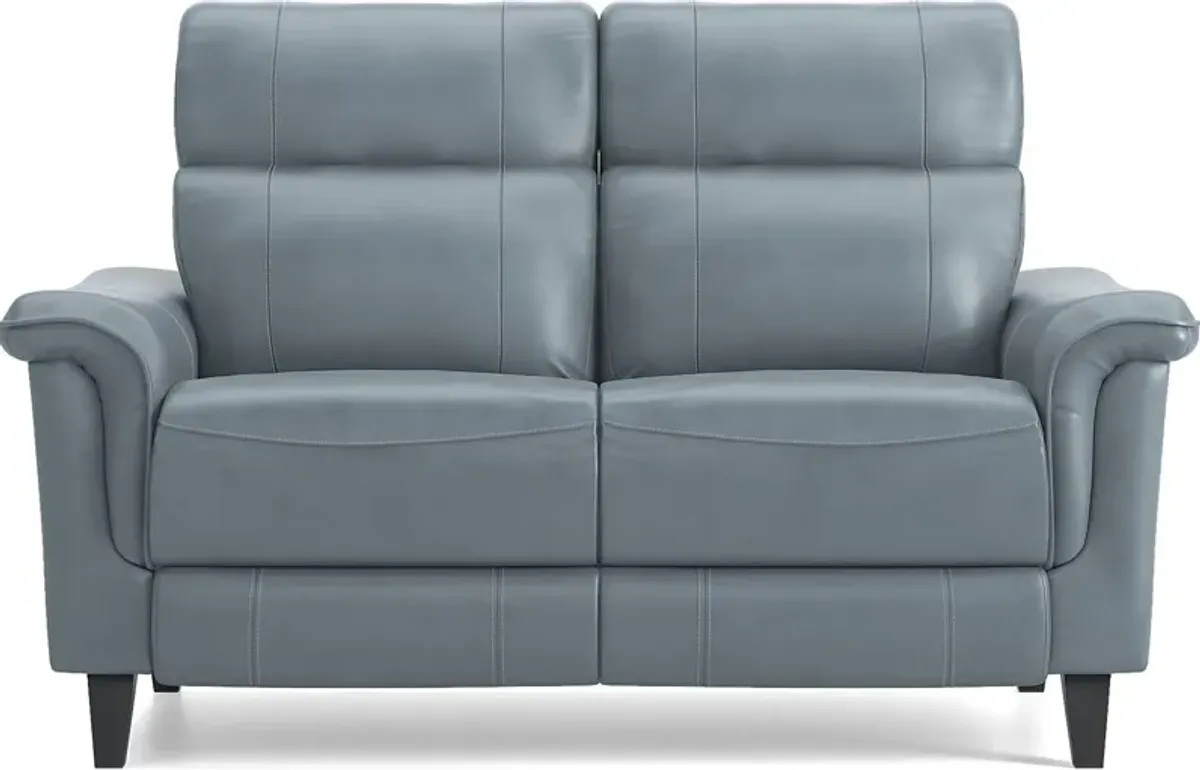 Avezzano Blue Leather 2 Pc Living Room with Dual Power Reclining Sofa