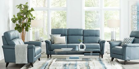 Avezzano Blue Leather 2 Pc Living Room with Dual Power Reclining Sofa