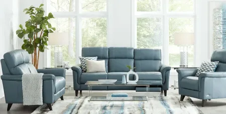 Avezzano Blue Leather 2 Pc Living Room with Dual Power Reclining Sofa