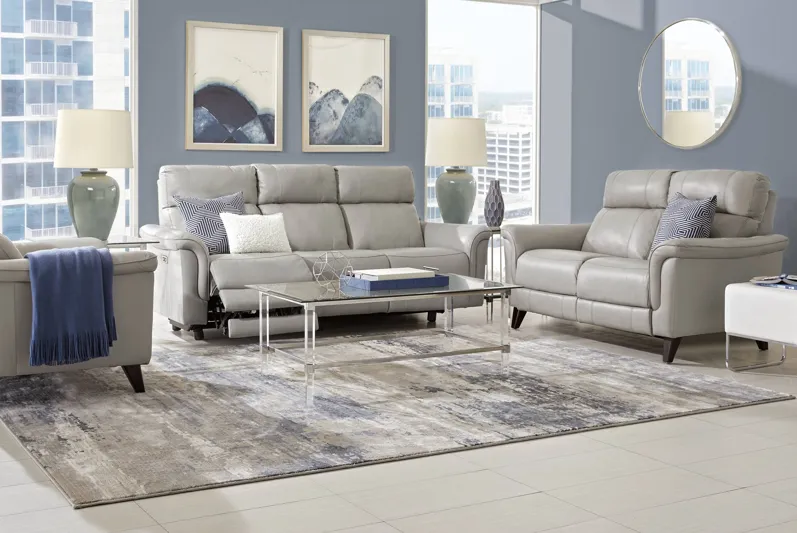 Avezzano Stone Leather 2 Pc Living Room with Dual Power Reclining Sofa