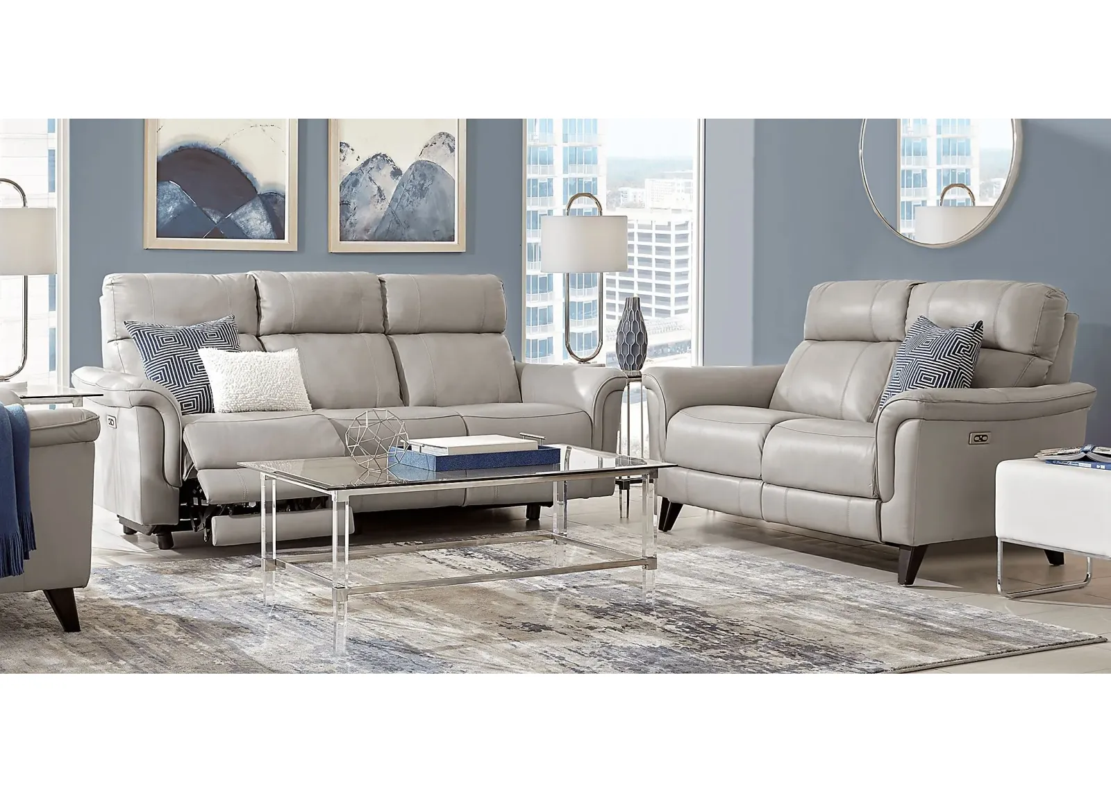 Avezzano Stone Leather 2 Pc Living Room with Dual Power Reclining Sofa