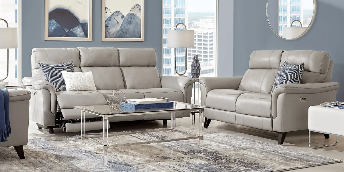 Avezzano Stone Leather 2 Pc Living Room with Dual Power Reclining Sofa